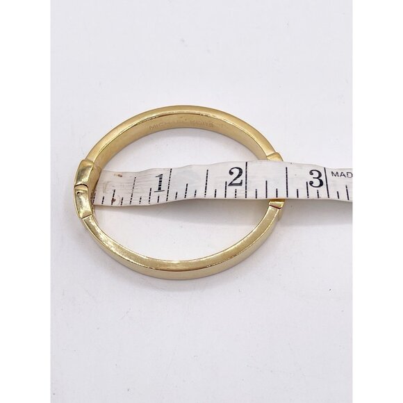 Michael Kors Gold Tone Hinged Bangle Bracelet Polished Logo Clasp MK Designer - Picture 4 of 7